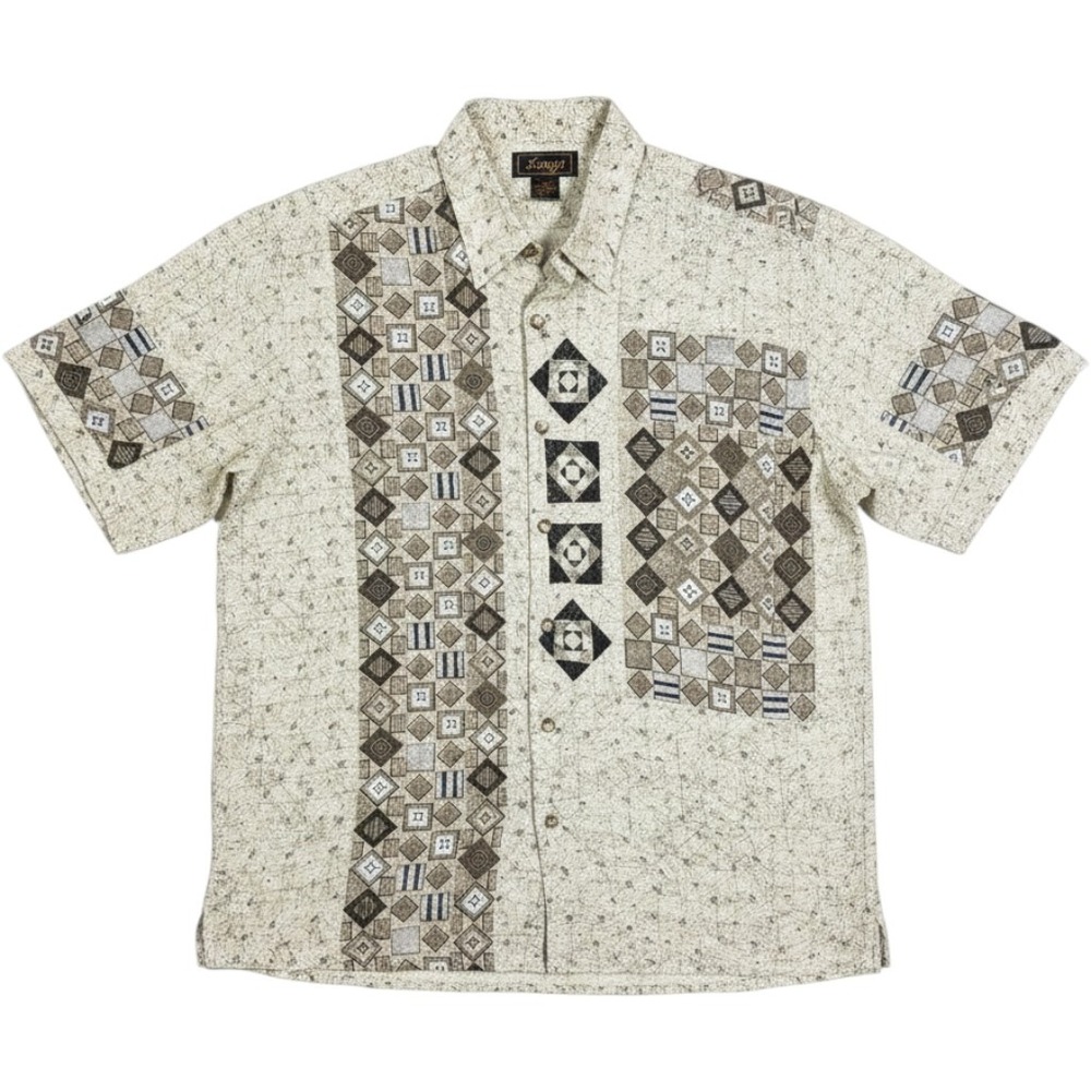 SAngi USA Vtg Mens Button down Shirt Medium Rayon‎ Relax Fit Trival Print Casual